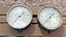 Vintage PAIR Huge 5” Central Automatic Sprinkler Co. pat 1906 Water Gauge 0- 250