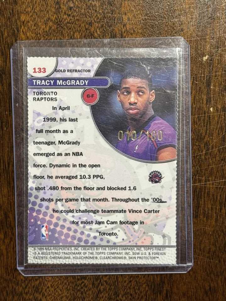 1999 TRACY MCGRADY TOPPS FINEST #133 GOLD REFRACTOR /100 WITH COATING SSP RARE - Image 2 of 2