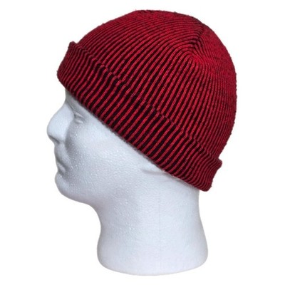 Vintage USA Made Red Black Ribbed Striped Beanie Skull Cap
