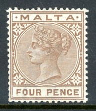 Malta 1885 British QV 4p Brown Scott #12 MNH U418 ⭐⭐⭐⭐⭐⭐ Malta 1885 British QV 4p Brown Scott #12 MNH U418 ⭐⭐⭐⭐⭐⭐
