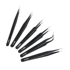 6 Pcs Precision Tweezers Set, Premium Anti-Static Stainless Steel Tweezer, ES...