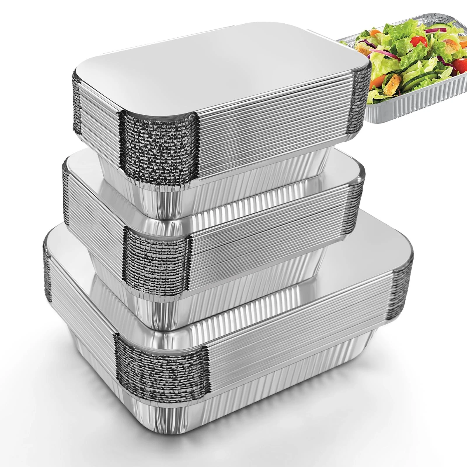 60 Pack Disposable Aluminum Pans with Lids, 10x7.5 and 7.3x5.3 Square 6.9x4.3...