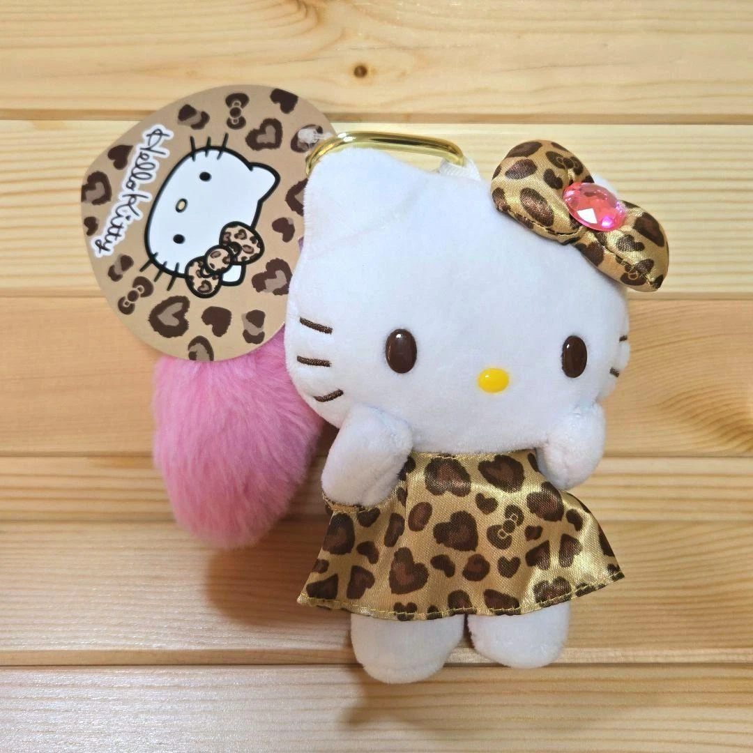 Hello Kitty GOGO Gyaru Leopard Tail Mascot Keychain Plush Sanrio