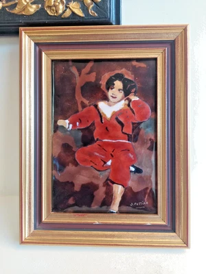 Tableau Interprétation sur Plaque Emaillée d'après l'œuvre THE RED BOY - Signée - Photo 1/4
