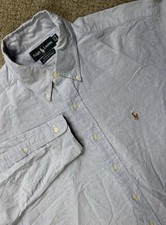 Polo Ralph Lauren Men's Yarmouth Large 16.5 34 Oxford Button Shirt Solid Blue
