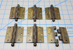 5 Vtg. Solid Brass Ball Tipped Square Hinges Door Hardware 2 1/2" x 2 1/2 "
