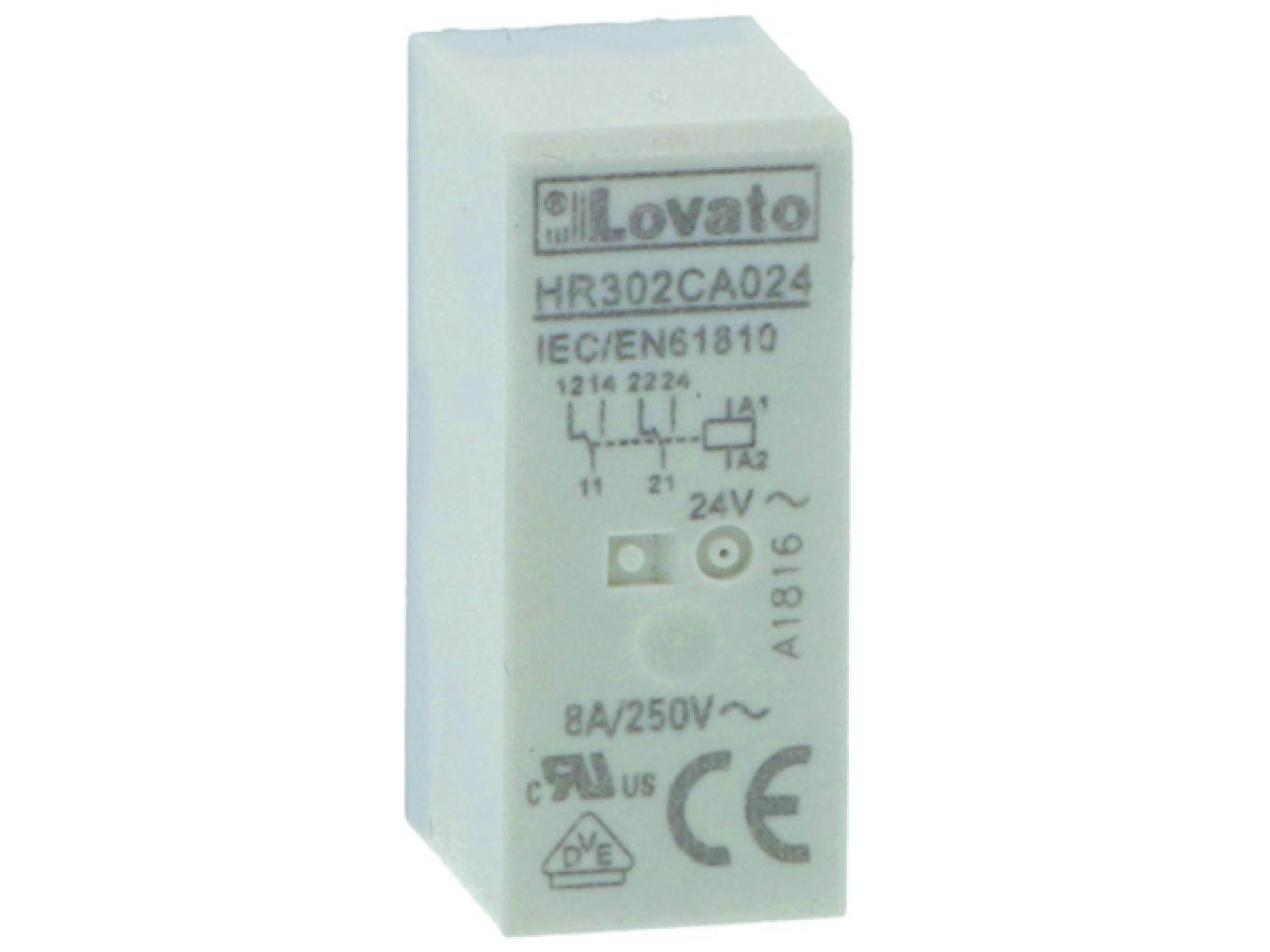 2P 8A Miniature Relay Coil 24VDC HR302CD024