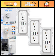 3-Pack Surge Protector Outlet Extender, 6-Outlet Splitter  4 USB Ports, Power S