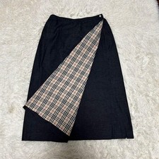 BURBERRY London Nova Check Denim Long Skirt Navy Beige Size 42 New