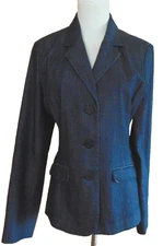 EDDIE BAUER WOMENS BLUE DENIM STRETCH JACKET DENIM BLAZER SLIT CUFFS SIZE 12