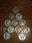 Lot of 12 Mercury Dimes, many dates, 90% Silver