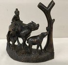 Chinese Folk Art Wood Carved Buffalo W/ Calf &Two Figures Figurine 9 X 9 X 5 In. — photo 1