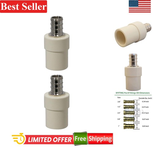 1/2 Inch PEX to CPVC Coupling Set 2 Pieces Brass Transition Adapter