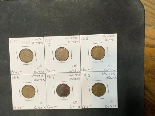 United States 1911-1916 Lincoln Cent VG/F/VF (Early Dates) 6 Coin Lot.  10860