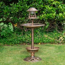 Image of 1.1m Bronze Effect Resin Garden Bird Bath & Table with Solar Light