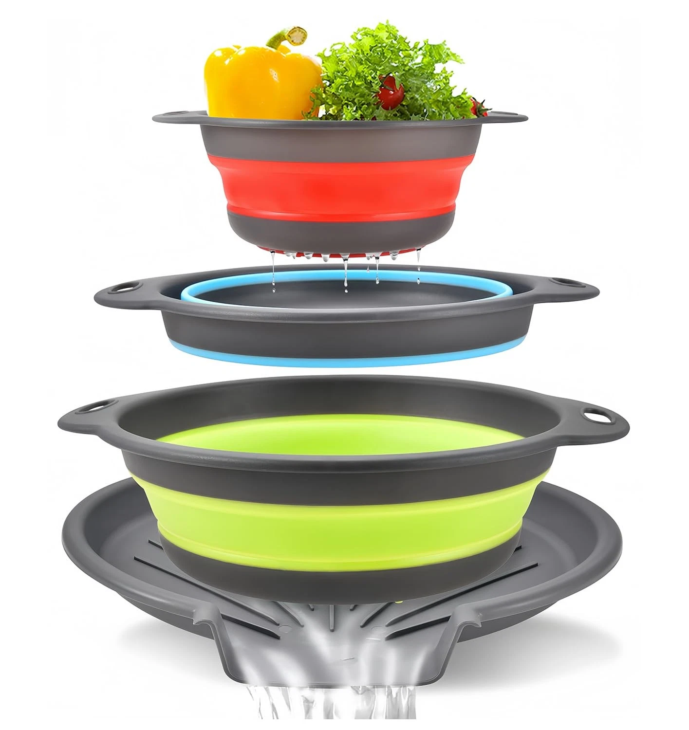 Collapsible Colanders Food Strainers, 3-Pack Foldable Kitchen Strainers with ...