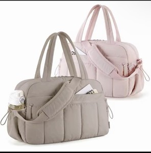 Solid Beige & Pink Baby Diaper Bag Tote Bag with Shoulder Strap, Solid Pattern