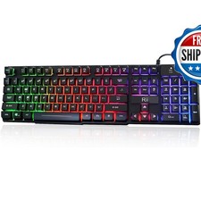 Rii RK100+ Rainbow LED Backlit Large Size USB Wired Mechanical Keyboard