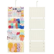 Bow Organizer for Baby Girls, Hanging Hair Bow Holder Organizer, 4-Panel, Beige