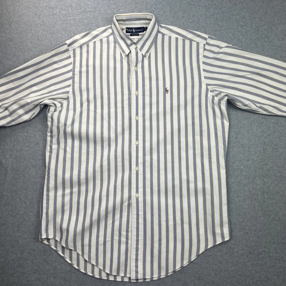 Camisa Ralph Lauren Yarmouth Para Hombres 15.5-34 Blanco Azul Rayas Abotonada Preppy Foto 2 de 4