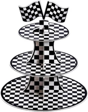 3-Tier Round Cardboard Cupcake Stand, Racing Car Theme Cardboard Cupcake Holder,