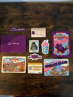 McDonald's  Grimace Happy Meal Collectible set - stickers, postcards and tin