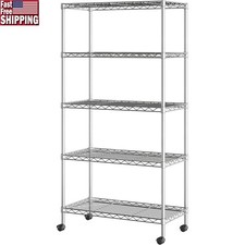 5 Tier Adjustable Metal Shelving Unit on Wheels Heavy Duty Storage Organizer New