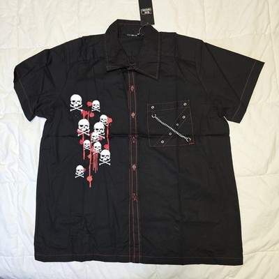 Dead Threads Mens Blood Spatter Skull Buttom Down Collar Sz L Goth Y2K Alt 2000s
