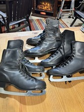 3 Pair of Vintage Steel Leather Ice Skates Great 