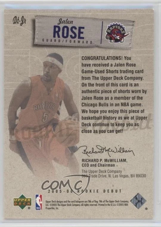 2005-06 Upper Deck Rookie Debut Debut Threads Jalen Rose #DT-JR - Image 2 of 2
