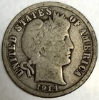 1914-D Barber Dime 90% Silver Good Circulated Condition 10c US Coin- 4142