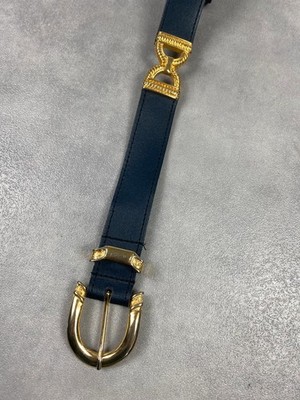 Ledergürtel Marine Vintage Archiv Nähte Goldnieten Made in France 75c