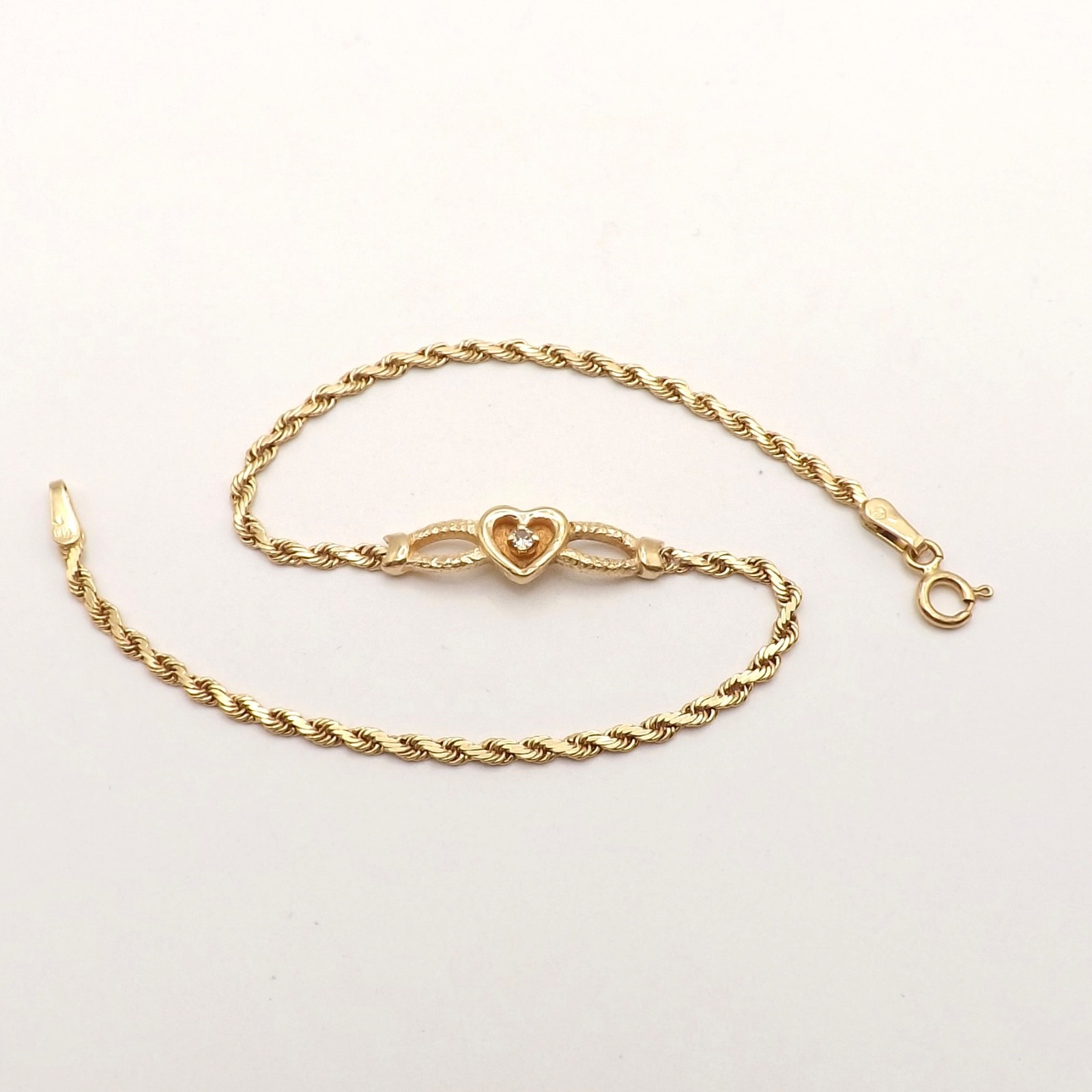 Solid 14k Gold Infinity Heart Bar Bracelet Natura… - image 4