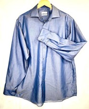 Calvin Klein Dress Shirt Mens size 16.5 34/35 Button Up Regular Fit No Iron Blue