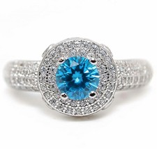 2CT Blue Topaz  White Topaz 925 Genuine Sterling Silver Ring Jewelry Sz 9