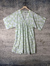 Ganni Dress Womens 36 Blue Green Floral Cotton Silk V Neck Kimono Sleeve Midi