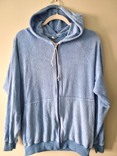 Terry Towel Towelling Hoodie Vintage Zip Front Hooded Beach Cover Up Top L