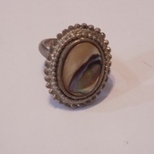 Vintage Ring: abalone shell  silver tone base adjustable size 6.5 86 
