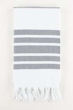 Premium Turkish Herringbone Striped Towel Peshtemal Fouta White  Dark Gray 