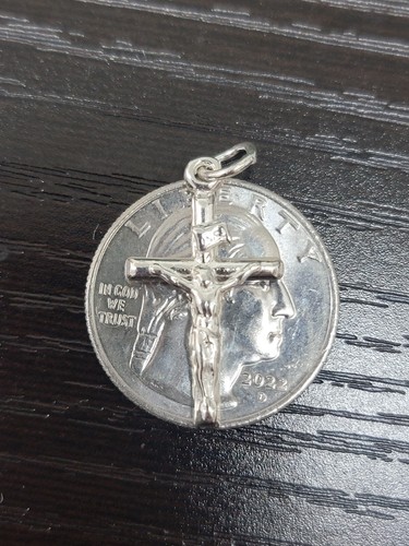 925 Solid Sterling Silver Small Crucifix Pendant, 1 inch 24mm Height Made in USA - Picture 2 of 8