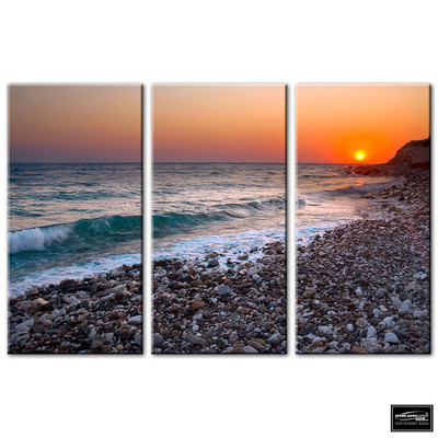 Sonnenuntergang Meereslandschaft Kiesstrand BOX GERAHMTE LEINWAND KUNST Bild HDR 280 g/m²