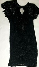 Custom Made Evening Gown Dress Black Sequin Beads Exquisite Size 8-10