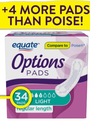 Equate Options Incontinence Pads for Women, Light Absorbency , 34 Ct