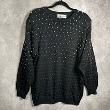 Vintage Victoria Harbour Sweater Womens Large Black Knit Beaded Pullover 90s Y2K