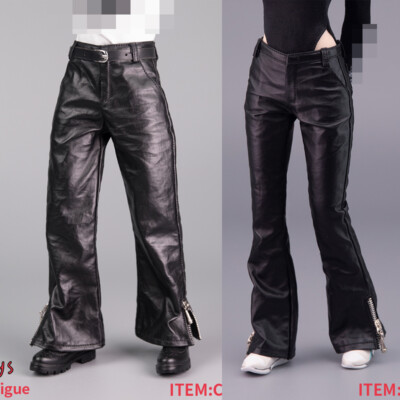 CCN6020 1/6 Male Female Flared Zipper Leather Pants Fit 12''PH TBL