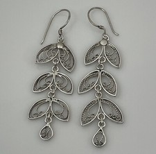 925 Sterling Silver filigree dangle Earrings 2.75  