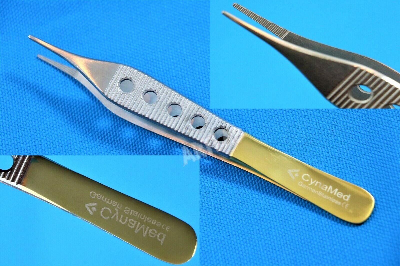 Pinces Adson à Disséquer 4.75" à Bout Fin Cranté - Set De 3, Poignée Dorée, Pour Soins Infirmiers Et Vétérinaires