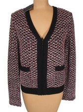 NWT ST. JOHN Knits Caviar Multi Regatta Tweed Knit Cardigan Jacket sz L 1295