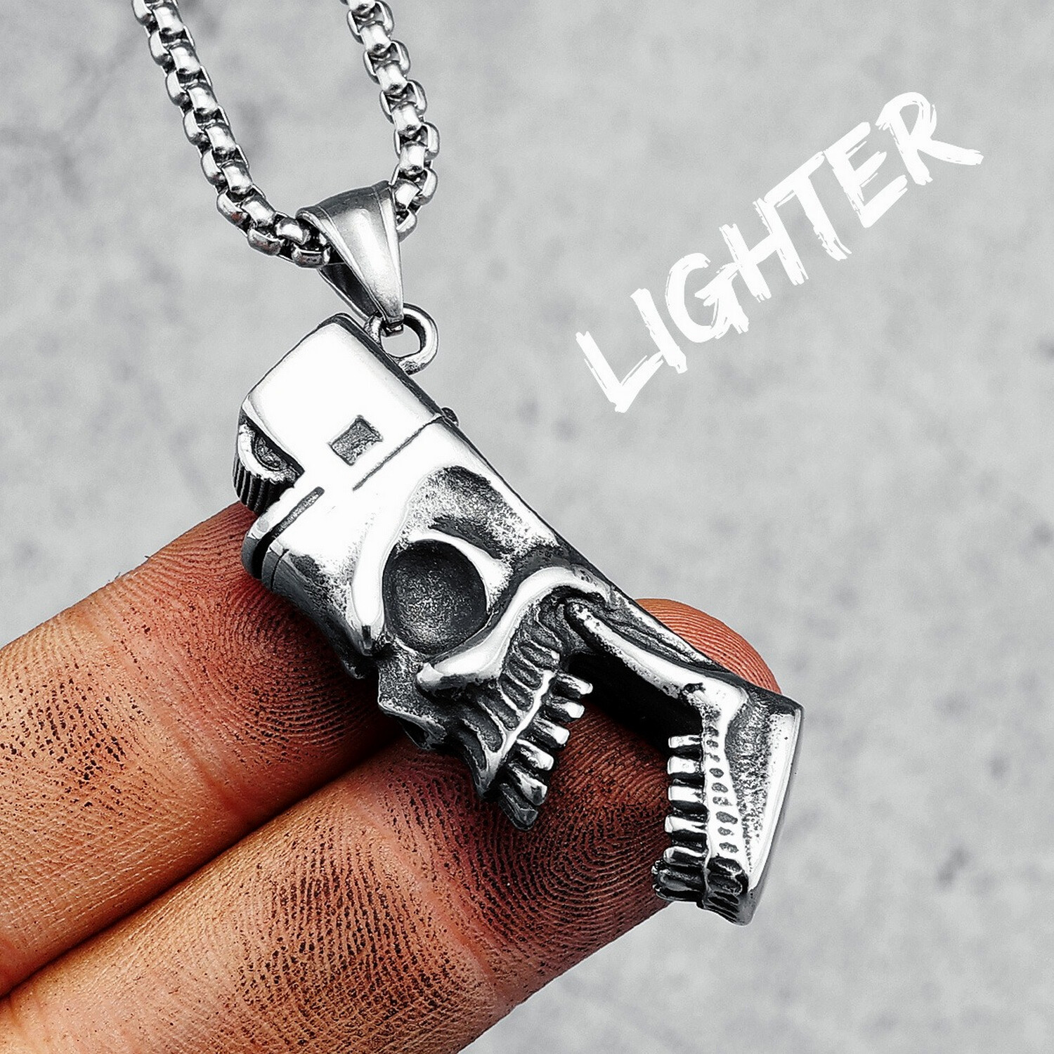 Skeleton Lighter Necklace 316L Stainless Steel Cigarette Box Men Pendant Chain