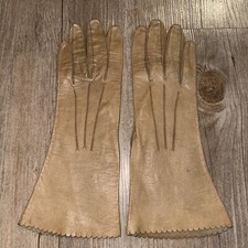 Kid Leather Gloves Light Tan Brown Vintage Women  s Size 6 small